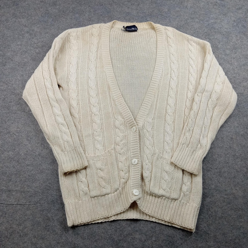 Vintage Hunters Run‎ Sweater Womens Small Cream Cable Knit Cardigan 90s